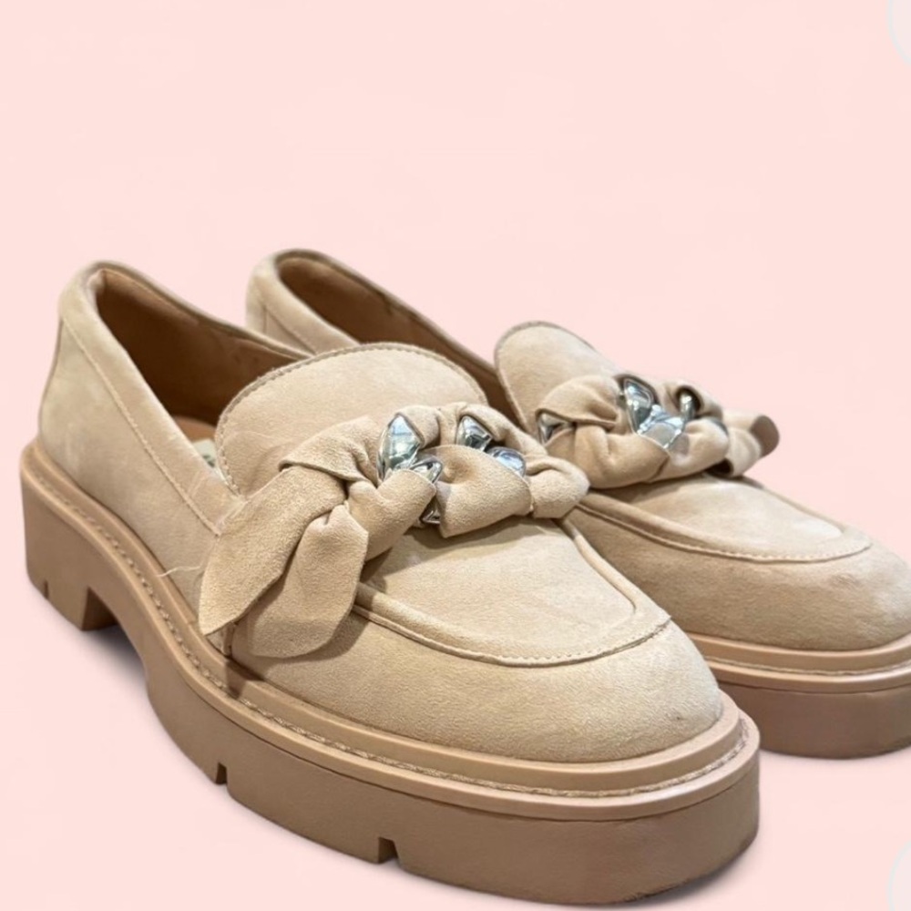 Nordstrom Pink and Cream Loafers with Chain Detail